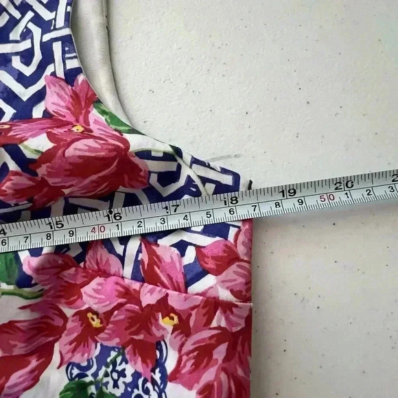 Talbot Mosaic Floral Sateen Fit & Flare Pink Blue Pleated Dress Knee Length Sz 8 - Picture 14 of 16
